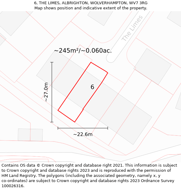 6, THE LIMES, ALBRIGHTON, WOLVERHAMPTON, WV7 3RG: Plot and title map