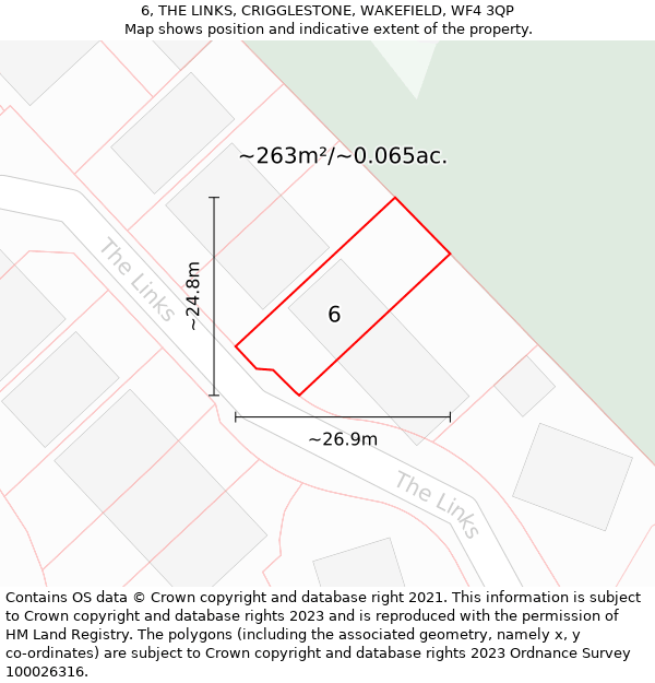6, THE LINKS, CRIGGLESTONE, WAKEFIELD, WF4 3QP: Plot and title map