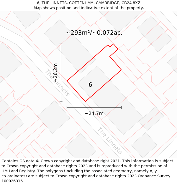 6, THE LINNETS, COTTENHAM, CAMBRIDGE, CB24 8XZ: Plot and title map