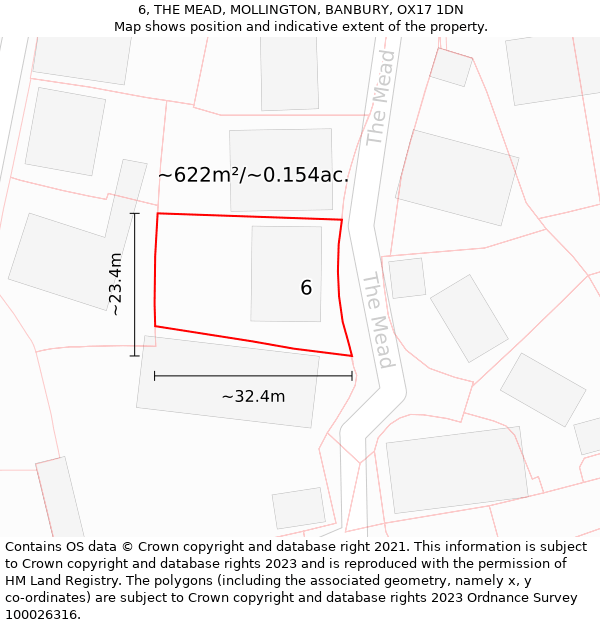 6, THE MEAD, MOLLINGTON, BANBURY, OX17 1DN: Plot and title map