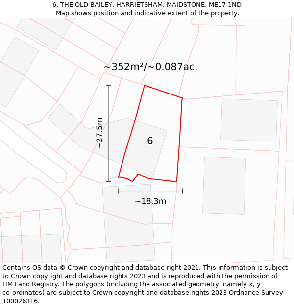 6, THE OLD BAILEY, HARRIETSHAM, MAIDSTONE, ME17 1ND: Plot and title map