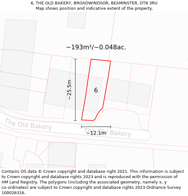 6, THE OLD BAKERY, BROADWINDSOR, BEAMINSTER, DT8 3RU: Plot and title map