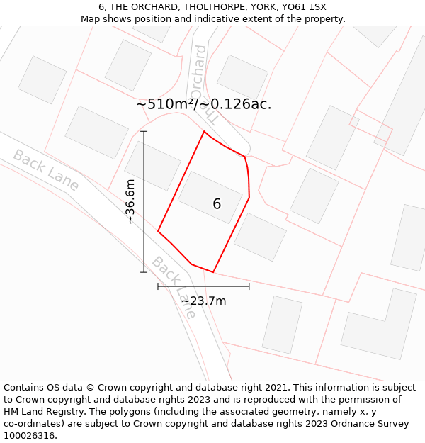 6, THE ORCHARD, THOLTHORPE, YORK, YO61 1SX: Plot and title map