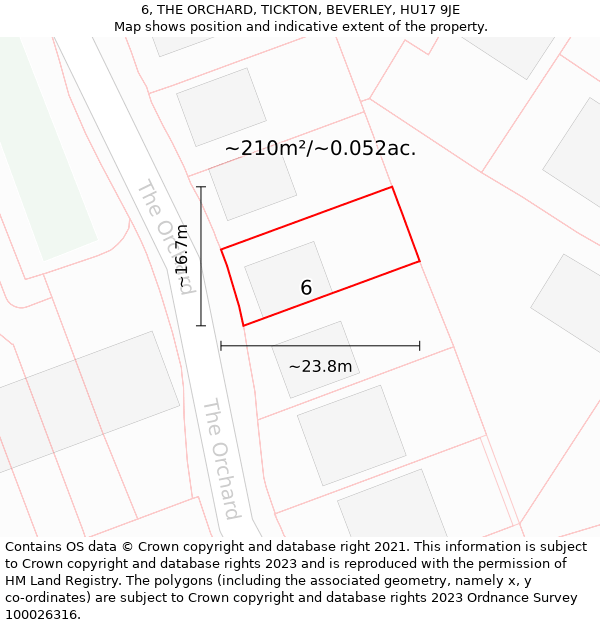 6, THE ORCHARD, TICKTON, BEVERLEY, HU17 9JE: Plot and title map