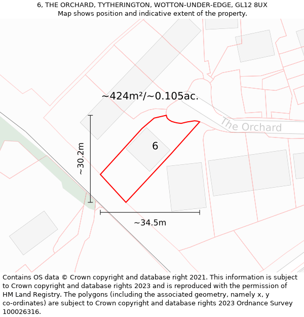 6, THE ORCHARD, TYTHERINGTON, WOTTON-UNDER-EDGE, GL12 8UX: Plot and title map