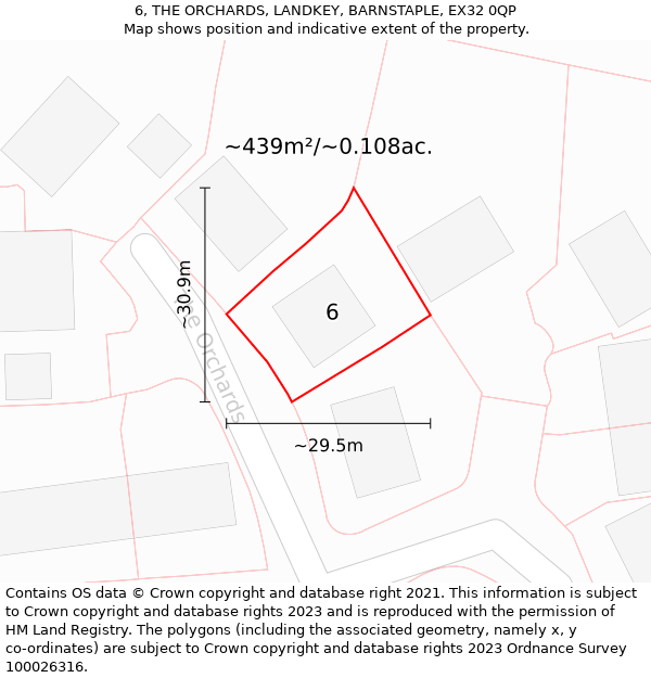 6, THE ORCHARDS, LANDKEY, BARNSTAPLE, EX32 0QP: Plot and title map