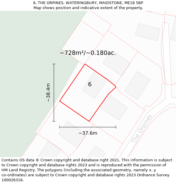 6, THE ORPINES, WATERINGBURY, MAIDSTONE, ME18 5BP: Plot and title map