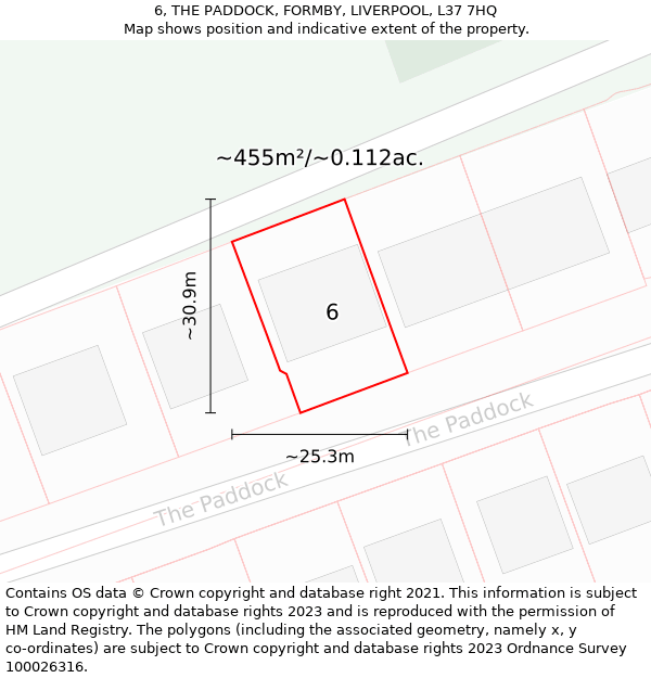 6, THE PADDOCK, FORMBY, LIVERPOOL, L37 7HQ: Plot and title map