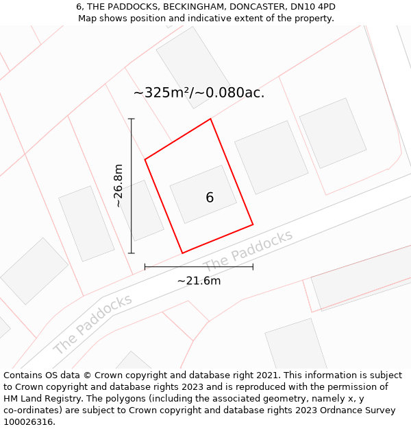 6, THE PADDOCKS, BECKINGHAM, DONCASTER, DN10 4PD: Plot and title map