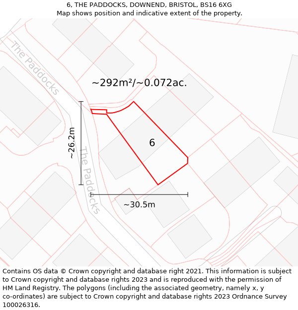 6, THE PADDOCKS, DOWNEND, BRISTOL, BS16 6XG: Plot and title map