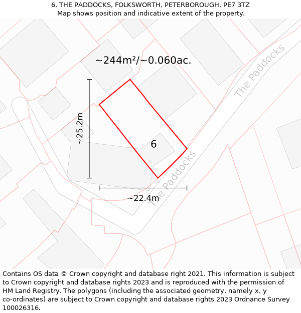 6, THE PADDOCKS, FOLKSWORTH, PETERBOROUGH, PE7 3TZ: Plot and title map