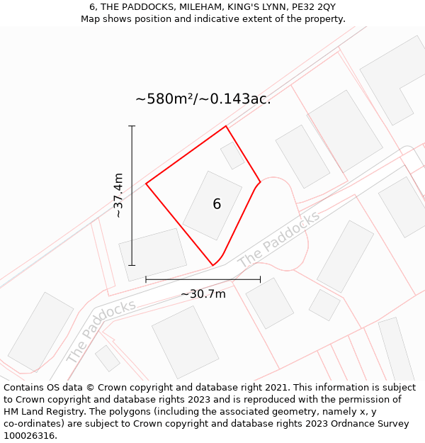 6, THE PADDOCKS, MILEHAM, KING'S LYNN, PE32 2QY: Plot and title map