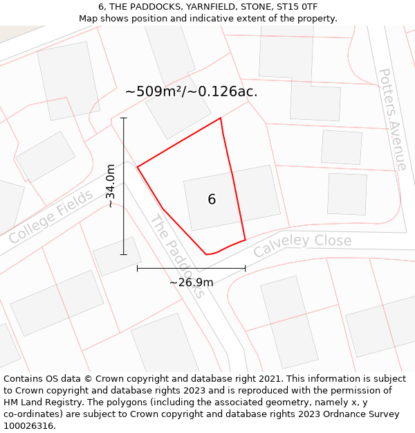 6, THE PADDOCKS, YARNFIELD, STONE, ST15 0TF: Plot and title map