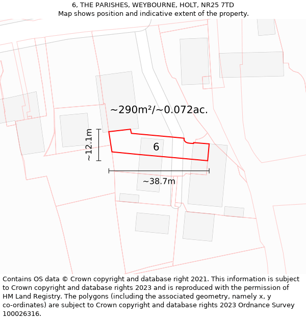 6, THE PARISHES, WEYBOURNE, HOLT, NR25 7TD: Plot and title map