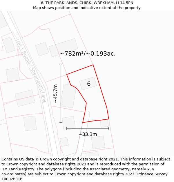 6, THE PARKLANDS, CHIRK, WREXHAM, LL14 5PN: Plot and title map