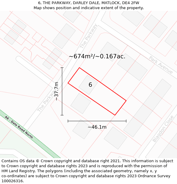 6, THE PARKWAY, DARLEY DALE, MATLOCK, DE4 2FW: Plot and title map