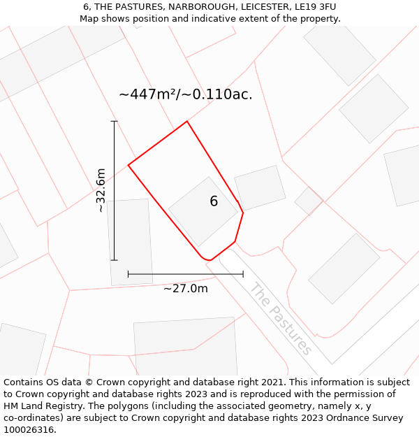 6, THE PASTURES, NARBOROUGH, LEICESTER, LE19 3FU: Plot and title map