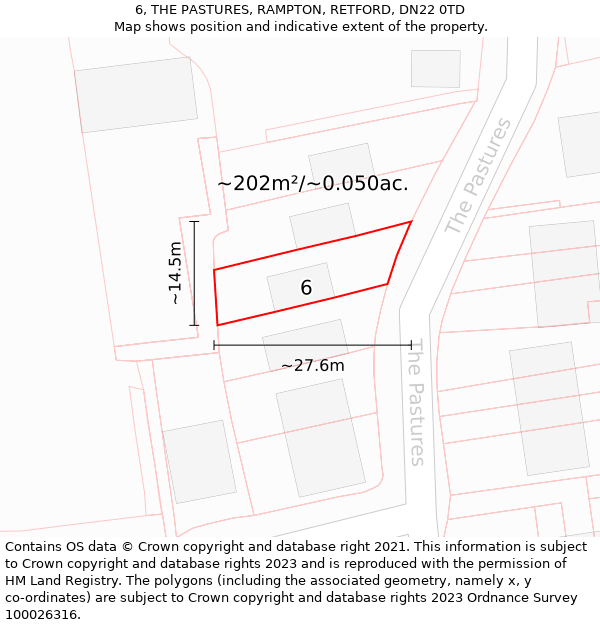 6, THE PASTURES, RAMPTON, RETFORD, DN22 0TD: Plot and title map