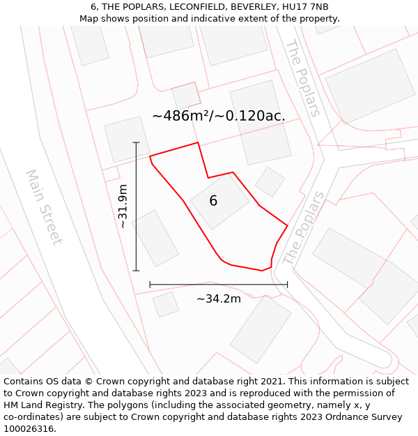 6, THE POPLARS, LECONFIELD, BEVERLEY, HU17 7NB: Plot and title map