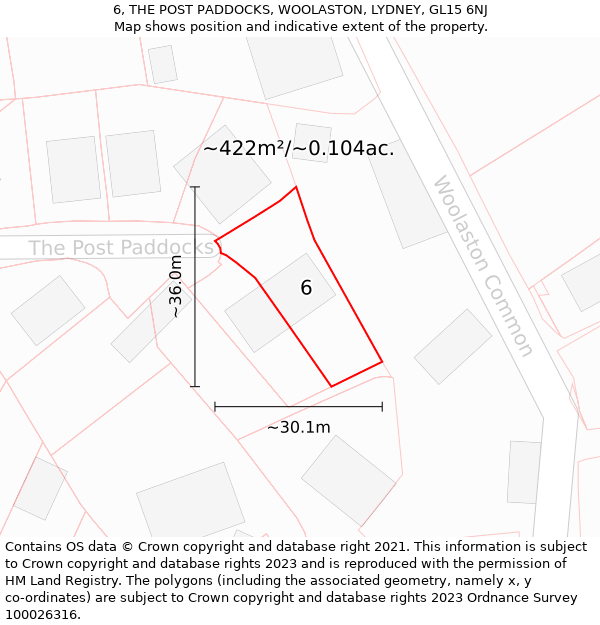 6, THE POST PADDOCKS, WOOLASTON, LYDNEY, GL15 6NJ: Plot and title map