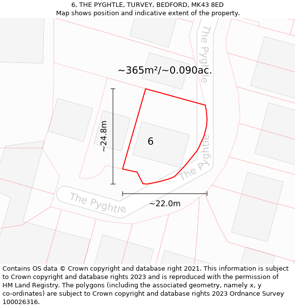 6, THE PYGHTLE, TURVEY, BEDFORD, MK43 8ED: Plot and title map