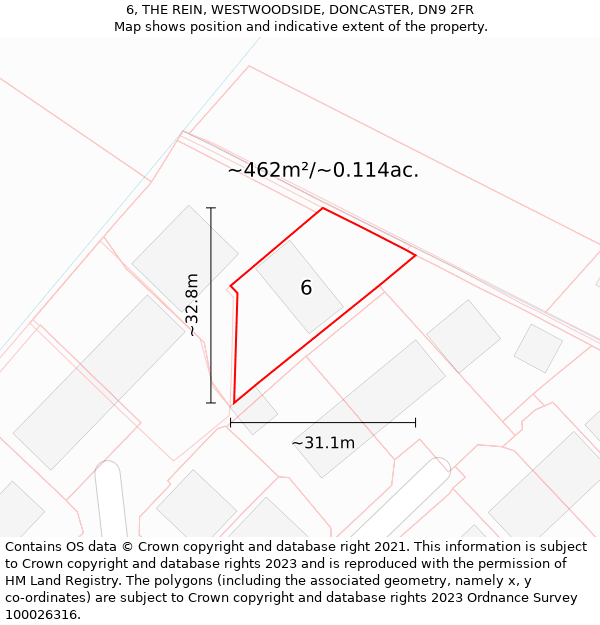 6, THE REIN, WESTWOODSIDE, DONCASTER, DN9 2FR: Plot and title map