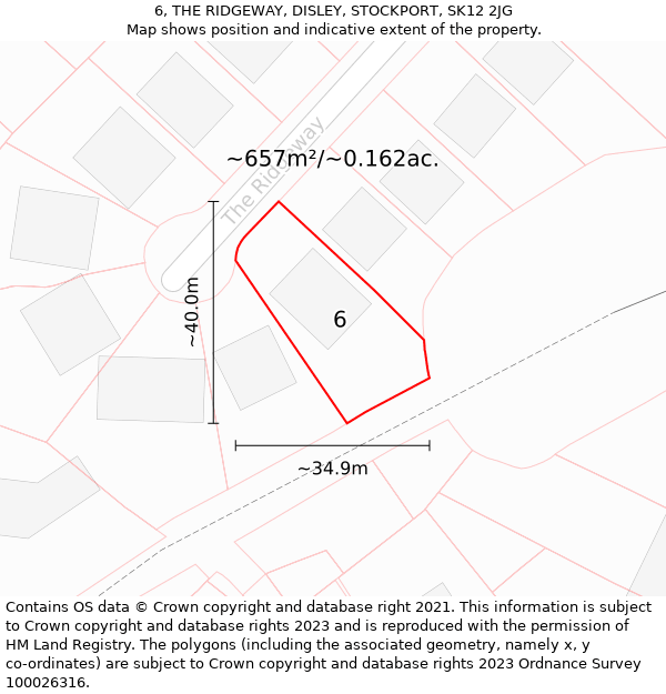 6, THE RIDGEWAY, DISLEY, STOCKPORT, SK12 2JG: Plot and title map