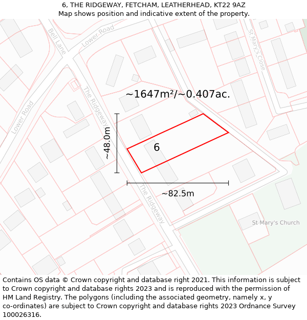 6, THE RIDGEWAY, FETCHAM, LEATHERHEAD, KT22 9AZ: Plot and title map
