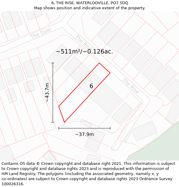 6, THE RISE, WATERLOOVILLE, PO7 5DQ: Plot and title map