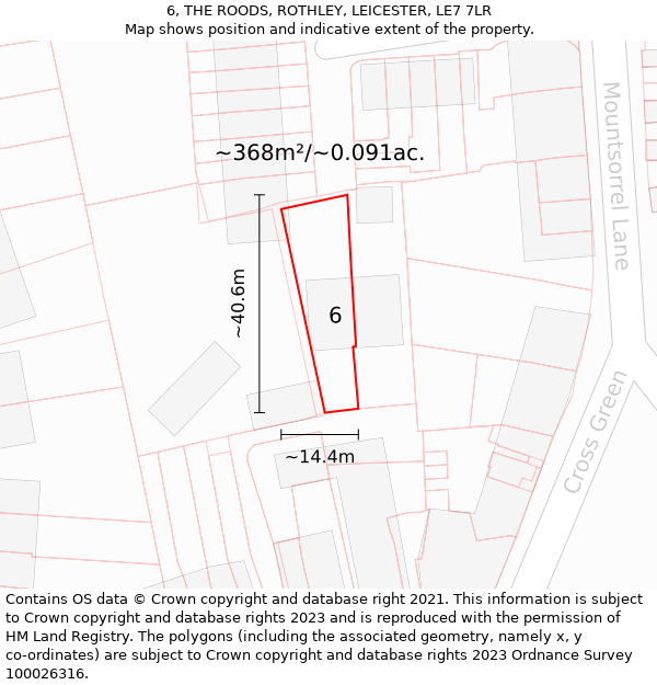 6, THE ROODS, ROTHLEY, LEICESTER, LE7 7LR: Plot and title map