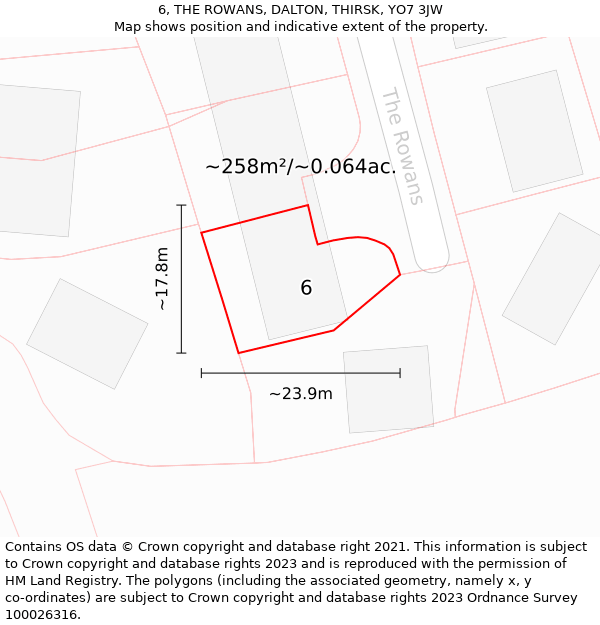 6, THE ROWANS, DALTON, THIRSK, YO7 3JW: Plot and title map