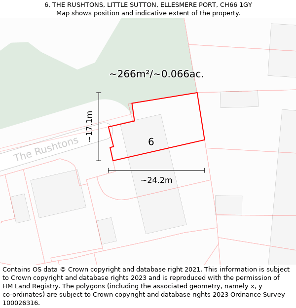 6, THE RUSHTONS, LITTLE SUTTON, ELLESMERE PORT, CH66 1GY: Plot and title map