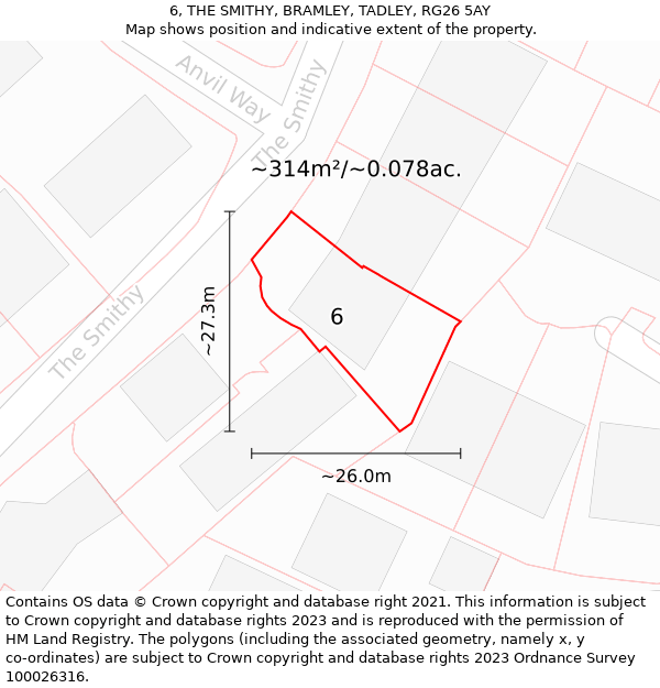 6, THE SMITHY, BRAMLEY, TADLEY, RG26 5AY: Plot and title map