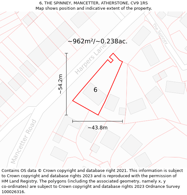 6, THE SPINNEY, MANCETTER, ATHERSTONE, CV9 1RS: Plot and title map