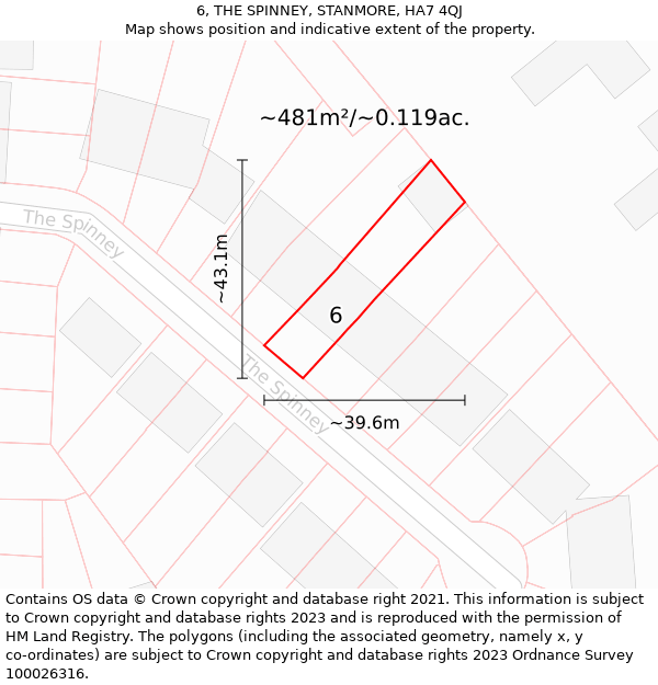 6, THE SPINNEY, STANMORE, HA7 4QJ: Plot and title map