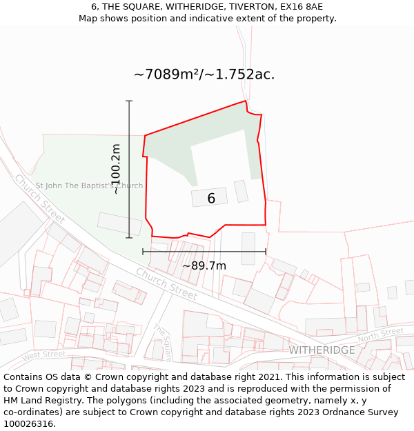 6, THE SQUARE, WITHERIDGE, TIVERTON, EX16 8AE: Plot and title map