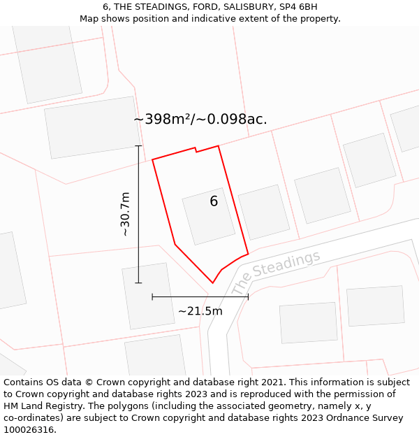 6, THE STEADINGS, FORD, SALISBURY, SP4 6BH: Plot and title map