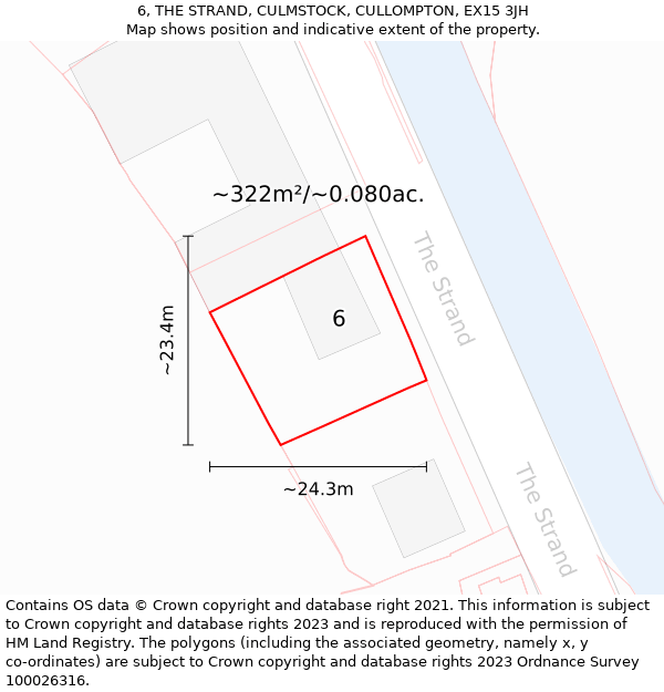 6, THE STRAND, CULMSTOCK, CULLOMPTON, EX15 3JH: Plot and title map