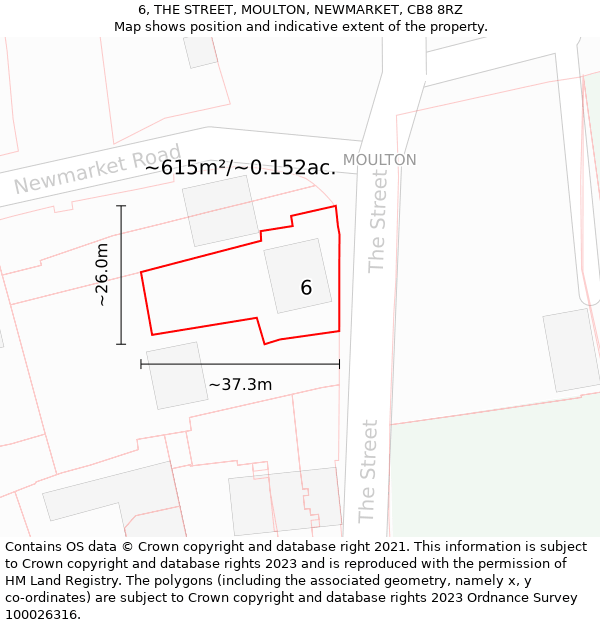 6, THE STREET, MOULTON, NEWMARKET, CB8 8RZ: Plot and title map