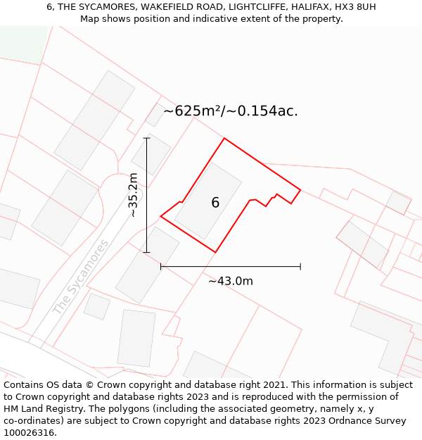 6, THE SYCAMORES, WAKEFIELD ROAD, LIGHTCLIFFE, HALIFAX, HX3 8UH: Plot and title map