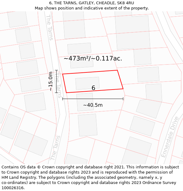 6, THE TARNS, GATLEY, CHEADLE, SK8 4RU: Plot and title map