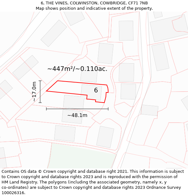 6, THE VINES, COLWINSTON, COWBRIDGE, CF71 7NB: Plot and title map