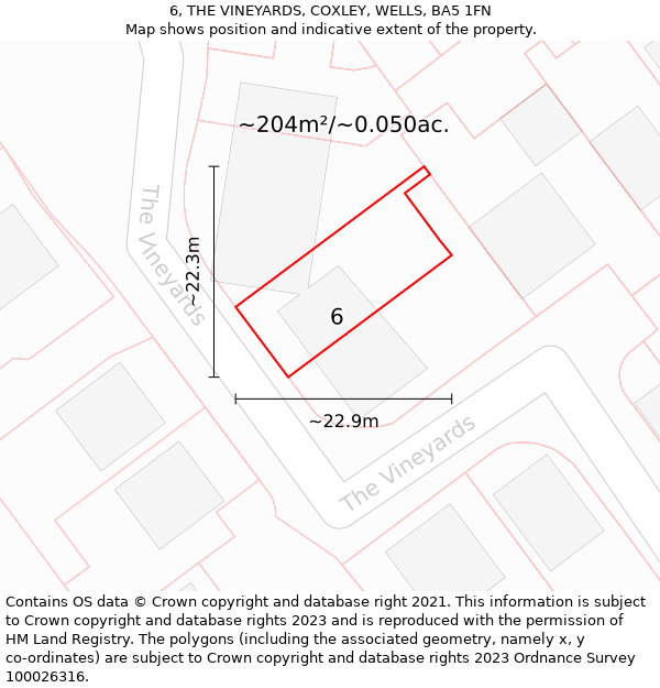 6, THE VINEYARDS, COXLEY, WELLS, BA5 1FN: Plot and title map