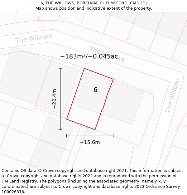 6, THE WILLOWS, BOREHAM, CHELMSFORD, CM3 3DJ: Plot and title map