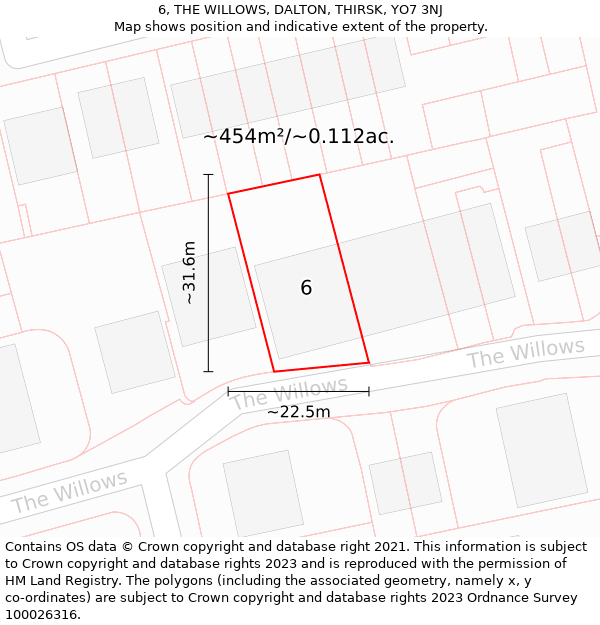 6, THE WILLOWS, DALTON, THIRSK, YO7 3NJ: Plot and title map