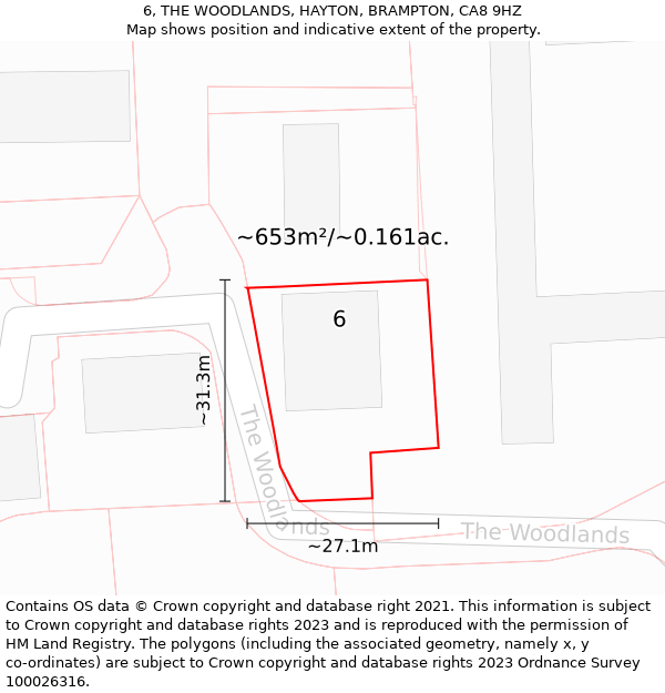 6, THE WOODLANDS, HAYTON, BRAMPTON, CA8 9HZ: Plot and title map