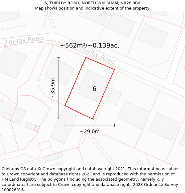 6, THIRLBY ROAD, NORTH WALSHAM, NR28 9BA: Plot and title map