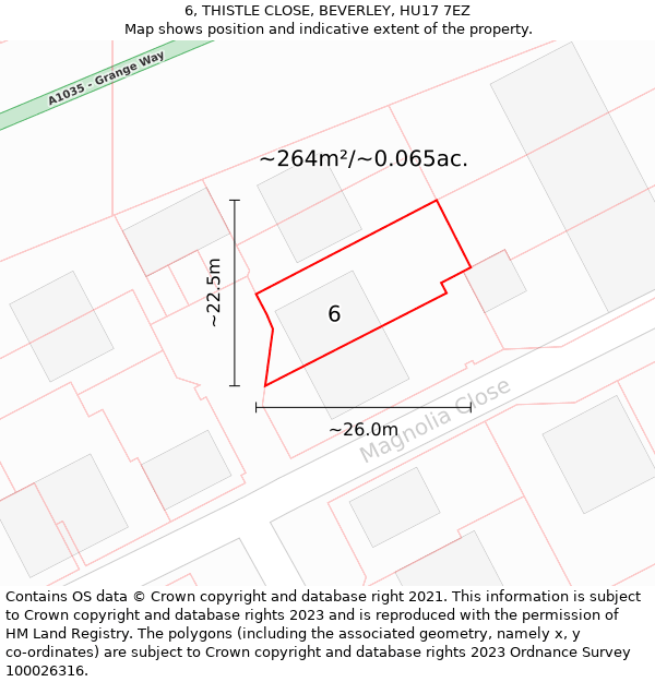 6, THISTLE CLOSE, BEVERLEY, HU17 7EZ: Plot and title map