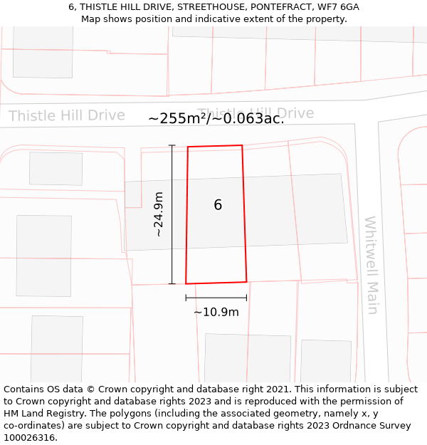 6, THISTLE HILL DRIVE, STREETHOUSE, PONTEFRACT, WF7 6GA: Plot and title map