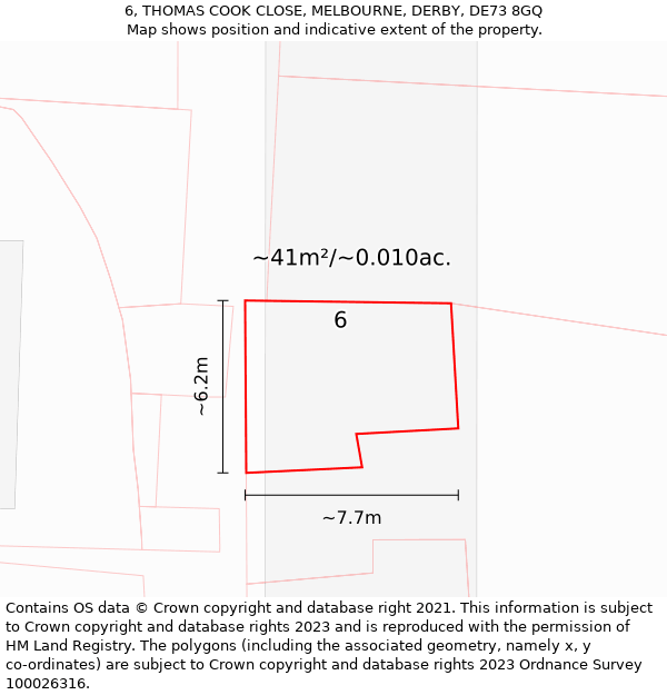 6, THOMAS COOK CLOSE, MELBOURNE, DERBY, DE73 8GQ: Plot and title map